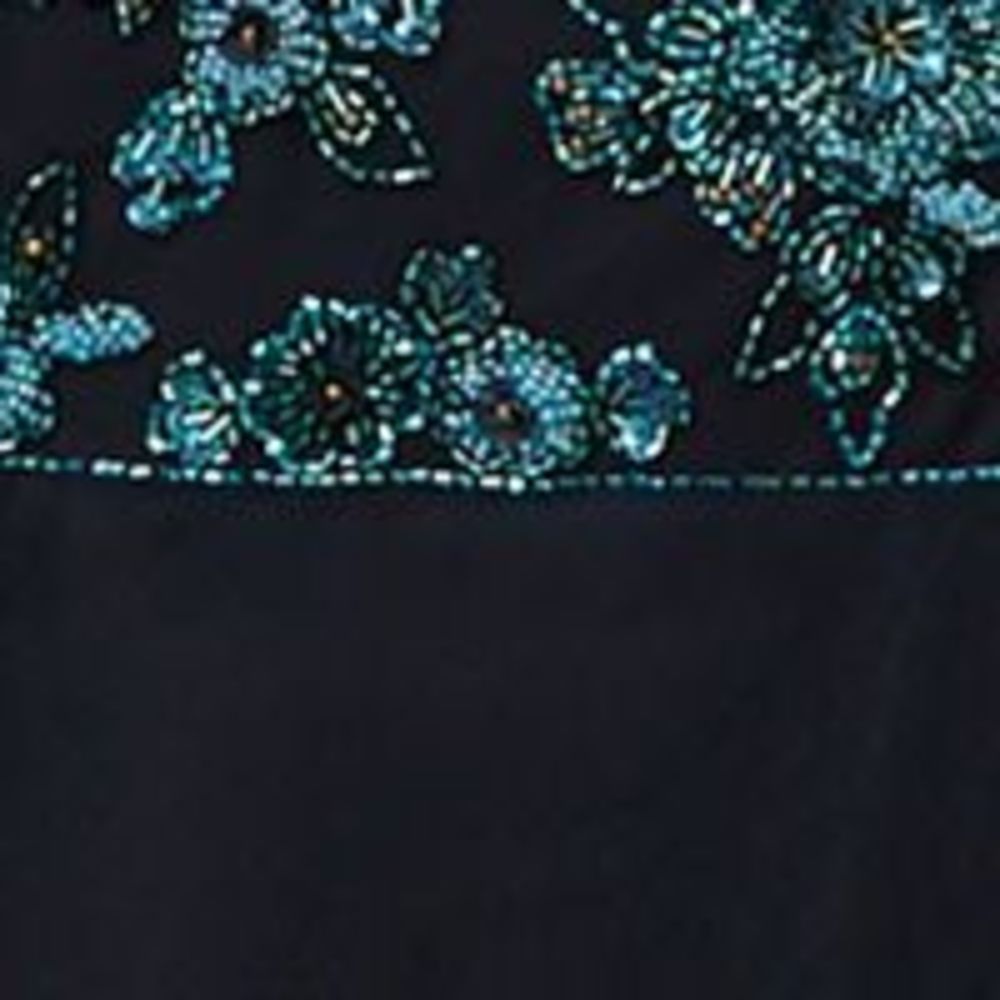 Adrianna Papell Black Tulle Midi Dress with Teal Floral Appliqué - Picture 4 of 4
